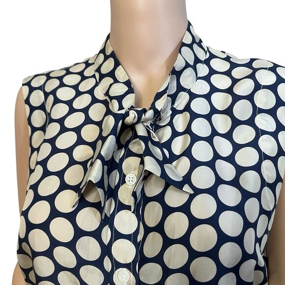Isabella Sinclair Silk Tank Top Large Polka Dot Button Down Tied Neck Preppy - Picture 2 of 7